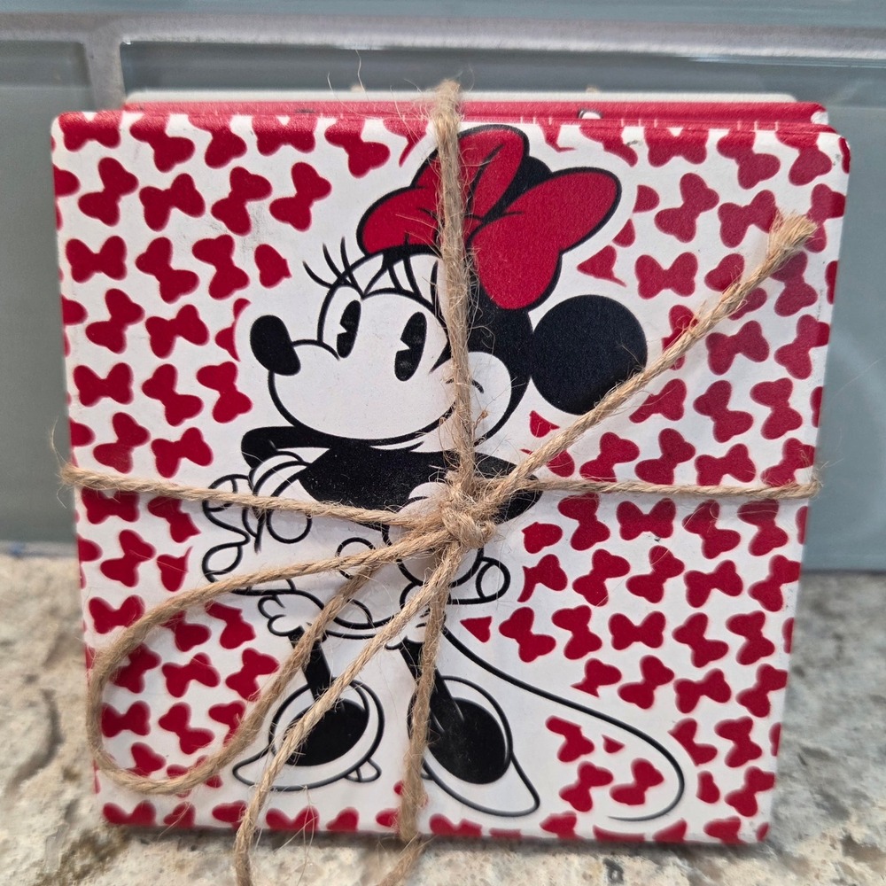 Disney Mickey Minnie Mouse‎ Ceramic Coaster Set of 4 Red White Black NEW